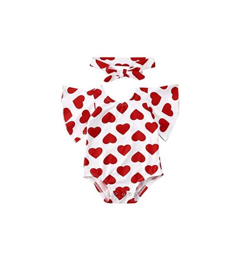 Carolilly Conjunto de 2 piezas de bebé con estampado de corazón rojo