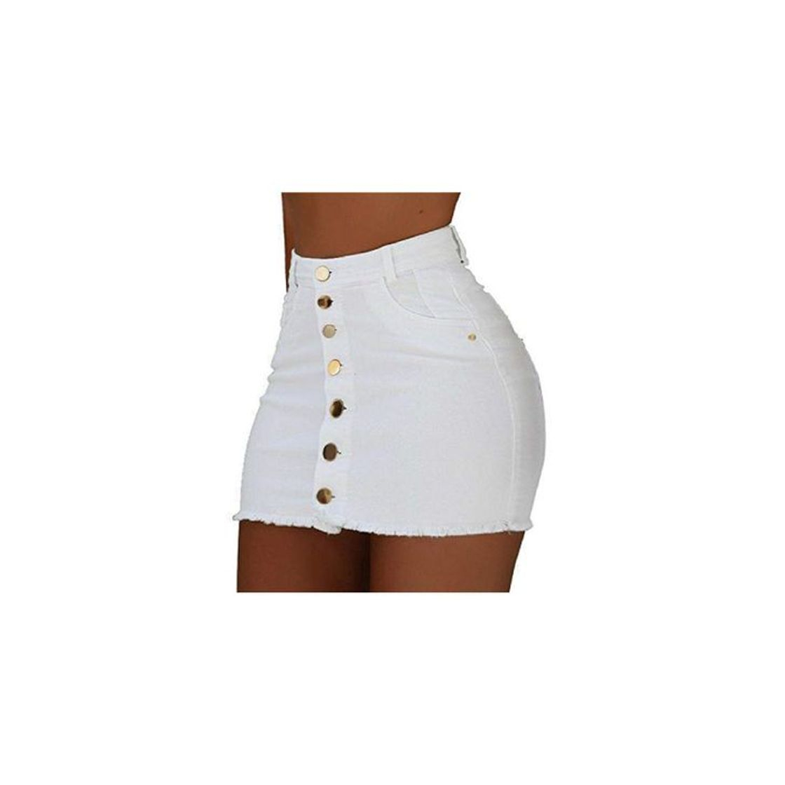 Moda Falda de Mezclilla Blanca Falda con Bordes deshilachados Streetwear Estilo de Moda Mujer Minifaldas con Botones Faldas de Mujer Streetwear acanaladas