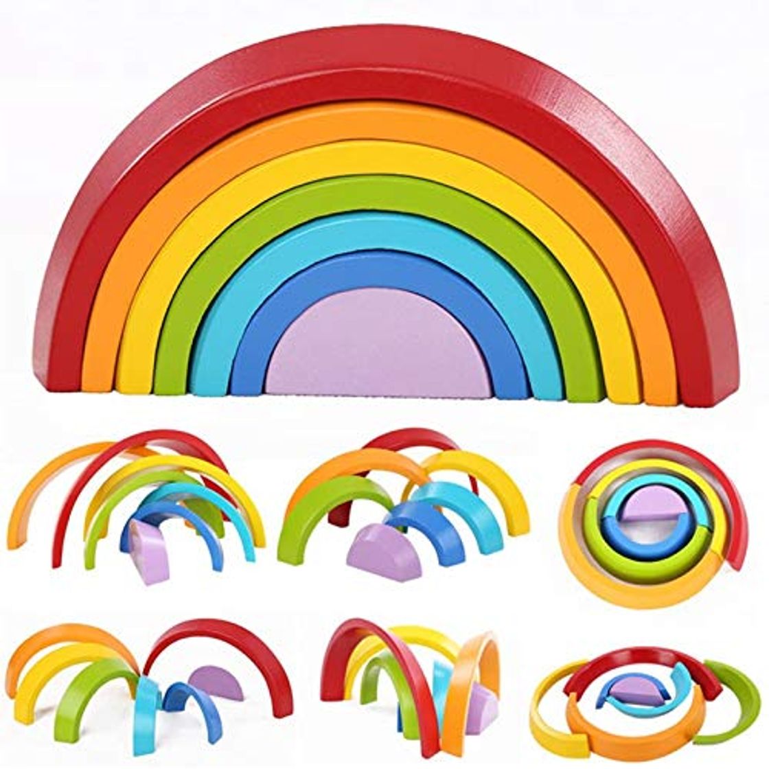 Producto king do way 7pcs Apilador de Arco Iris de Madera Geometría Bloques de Construcción Juguete de Aprendizaje Preescolar Puzzle Educativo para Niños Niño Niña