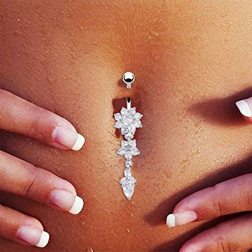 Juanya Las mujeres belleza flor cuelgan ombligo vientre anillo del cuerpo de