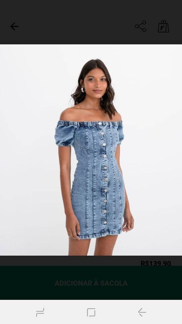 Fashion  Vestido Jeans Ombro a Ombro  com Botões 