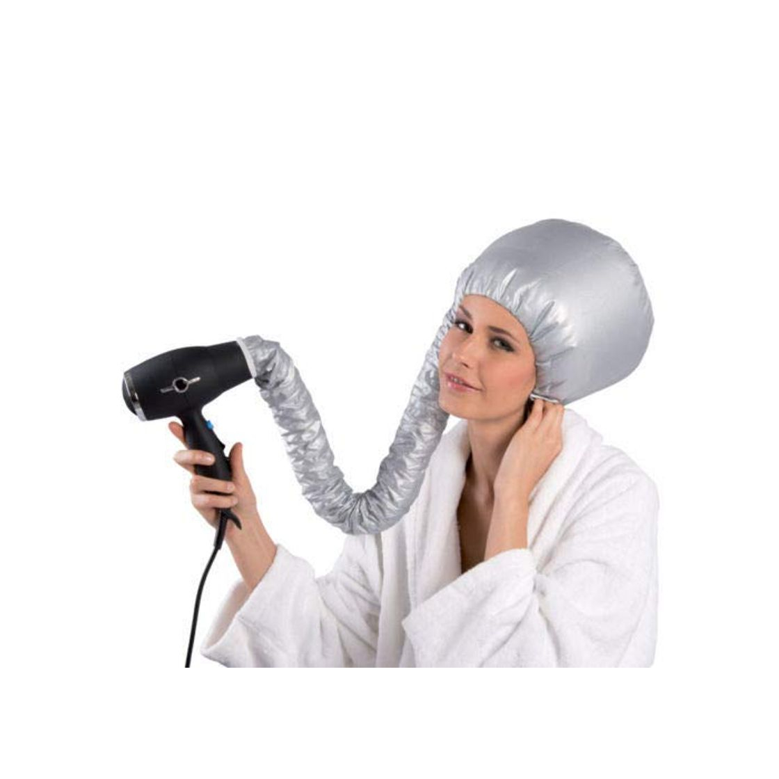 Producto Gorro tipo casco para secar el pelo con elástico para conectar al secador