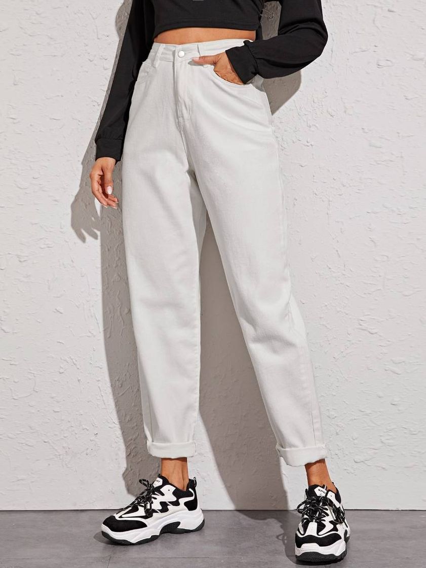 Social Branco Botão Simples ocasional Jeans