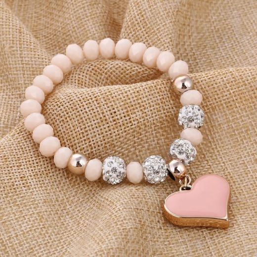 ASDFG  Heart Charm Bracelets For Women Crystal Beads Bracelets&Bangles For Pulseira F