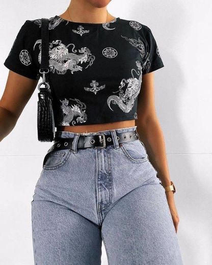 Jeans e cropped preto