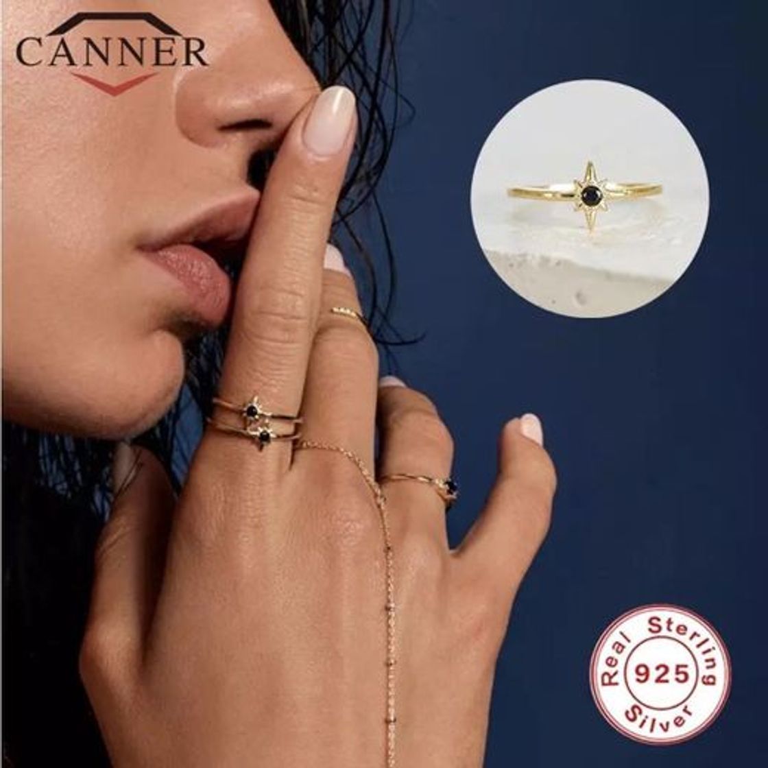 Social Anillo de plata estrella