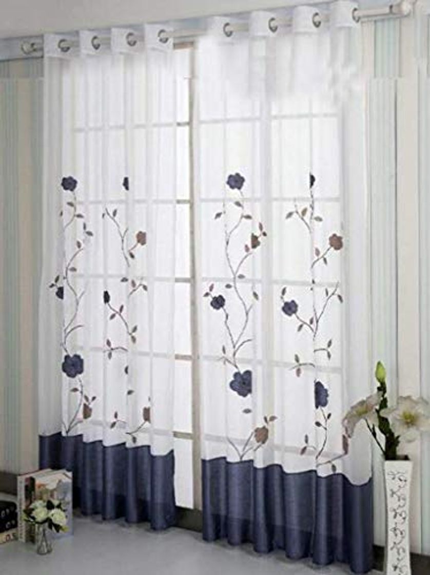 Producto SIMPVALE 2 Piezas Cortinas Visillos Bordado Floral Translucida de Dormitorio Moderno Ventana