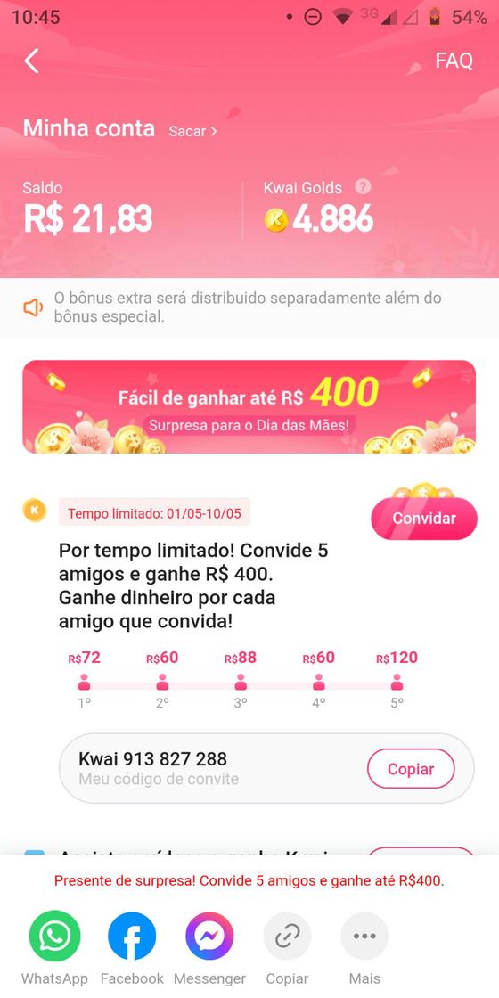 App Recomendo o melhor app já entra com meu código para ganhar 