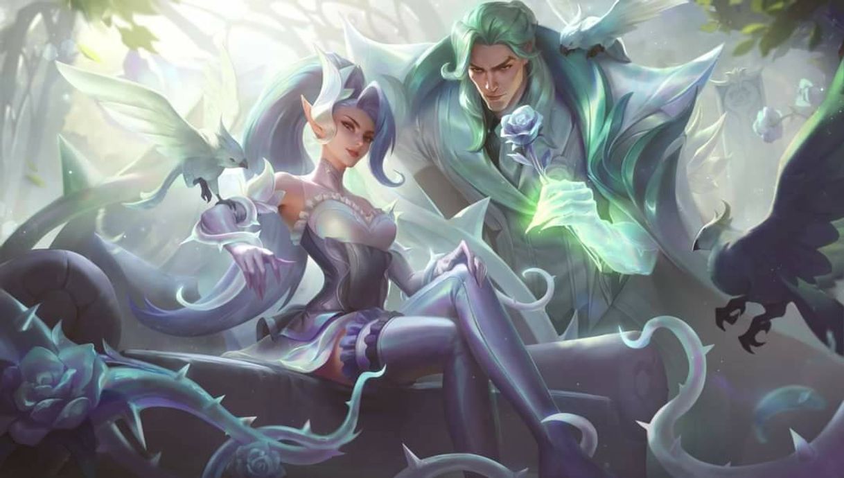 Moda Splash Arts das skins da Zyra e Swain Rosas de Cristal.