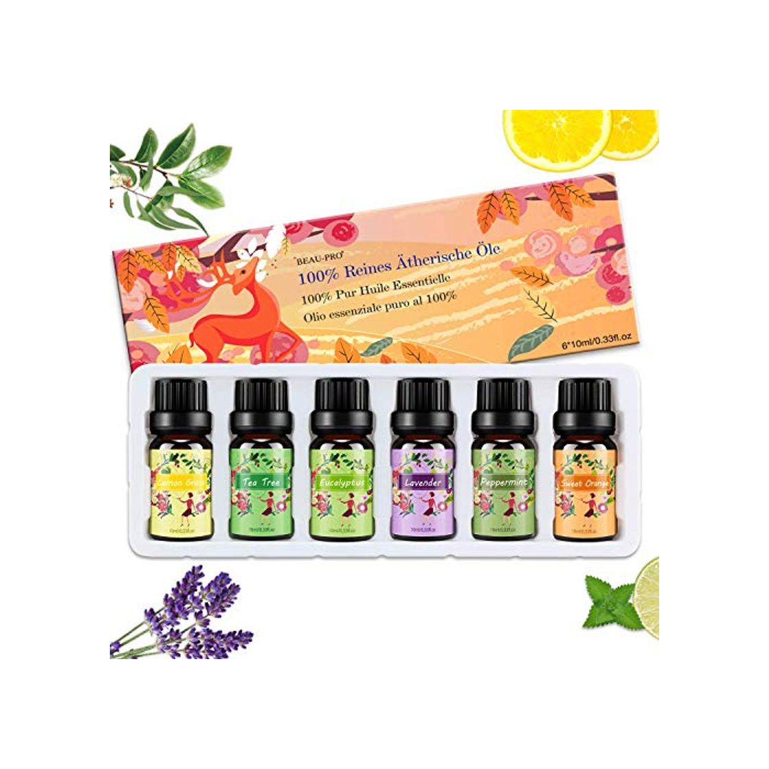 Product Set de aceites esenciales,100% Natural Puro Aromaterapia Aceite Aromático,6 x 10 ml