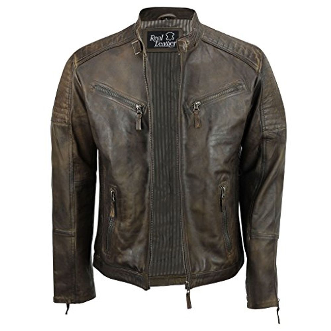 Moda Xposed - Chaqueta informal de piel auténtica para hombre