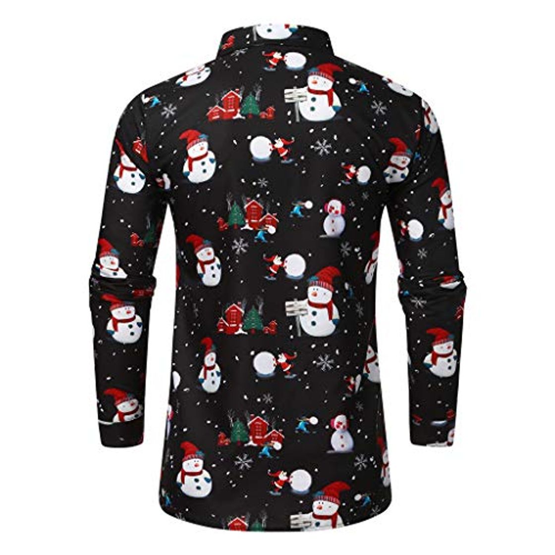 Fashion HINK Camisas de Hombre Camisa Informal con Botones de Tema navideño para Hombre Blusa Superior Negro XXXL