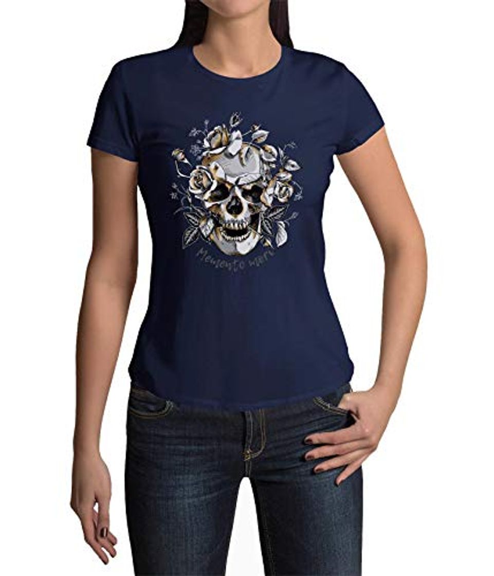 Fashion Okdok Momento Mori Skull and Flovers Rose Tops Moda Diseño Ropa Azul azul S