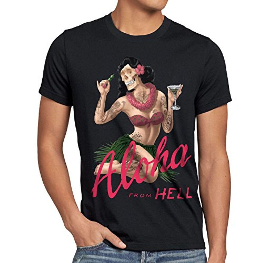 Fashion style3 Aloha from Hell Camiseta para Hombre T-Shirt Tatuaje Hawaii Surfista USA,