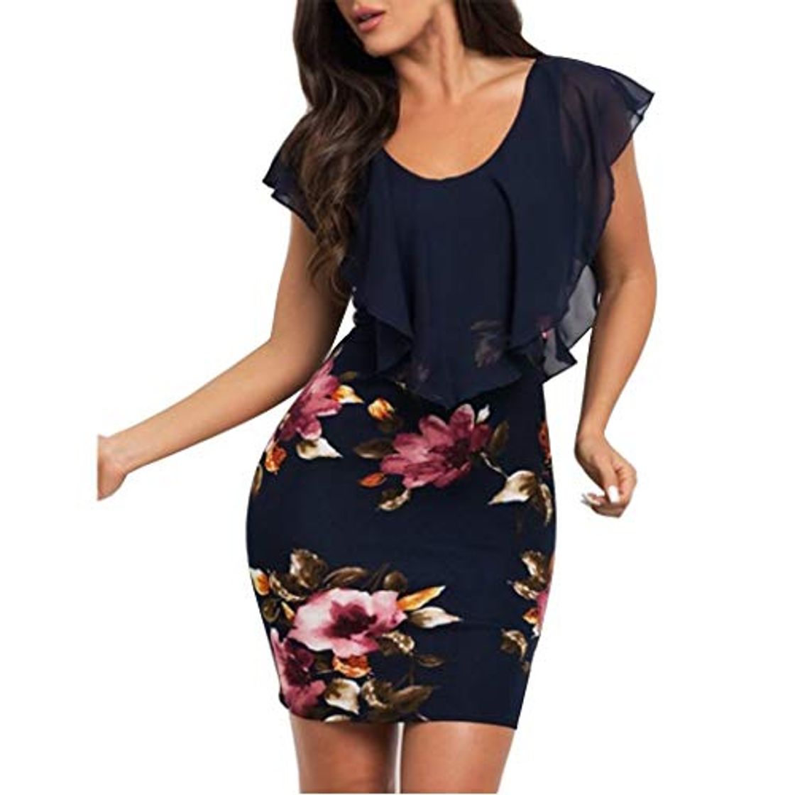Social Vestidos Verano Mujer LANSKIRT Mini Vestido de Curto Floral sin Mangas Estampados