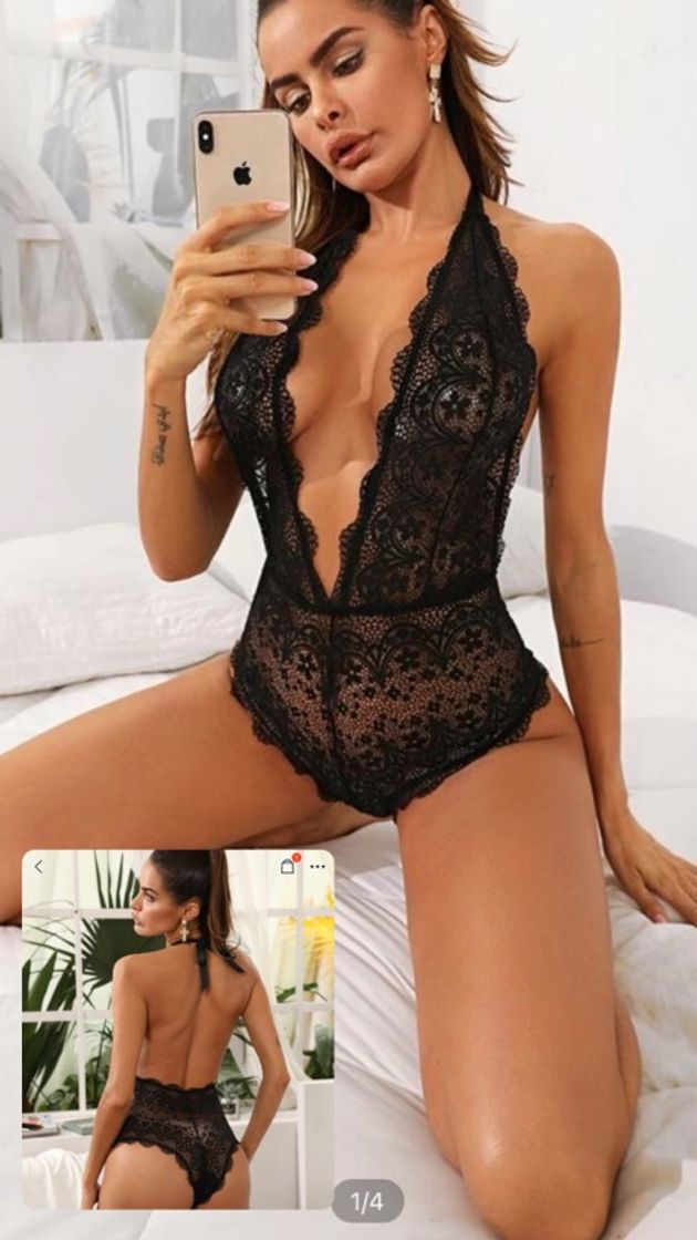 Moda Contrasting lace lingerie set 