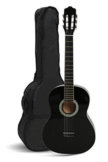 NAVARRA NV12 Guitarra clásica 4/4 negro con bordes crema incl. funda con
