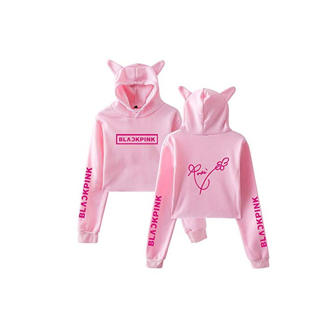 Fashion NCTCITY KPOP Blackpink Sudaderas con Capucha de Manga Larga de otoño Invierno Cat Ear Impresión Hoodies Crop Top Hip Hop Suelto Pullover JISOO Jennie ROSÉ Lisa