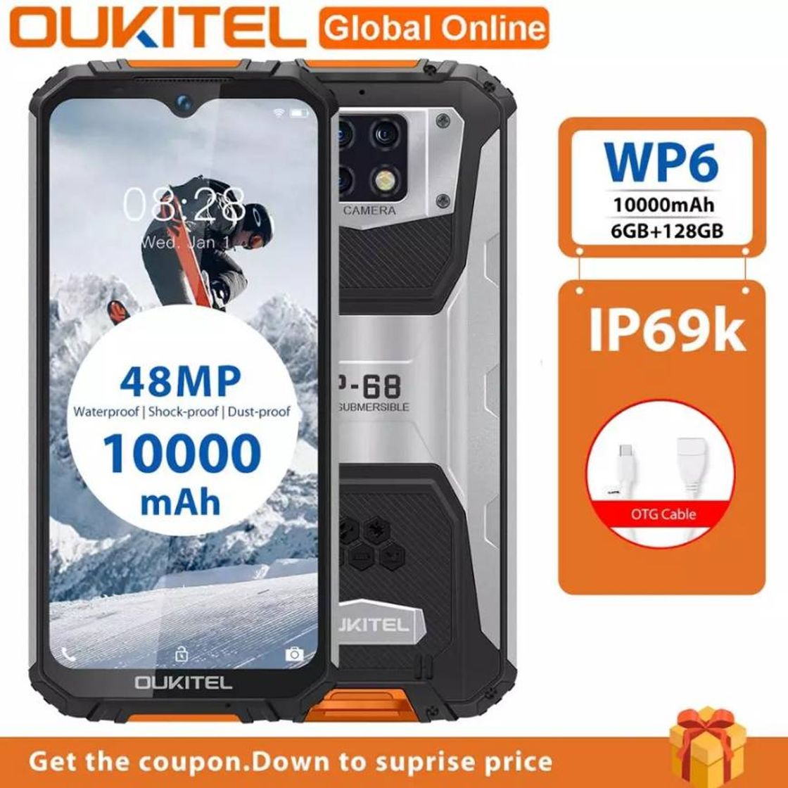 Moda Oukitel wp6 smartphone 6g ram 128g rom 6.3 "octa núcleo ip68