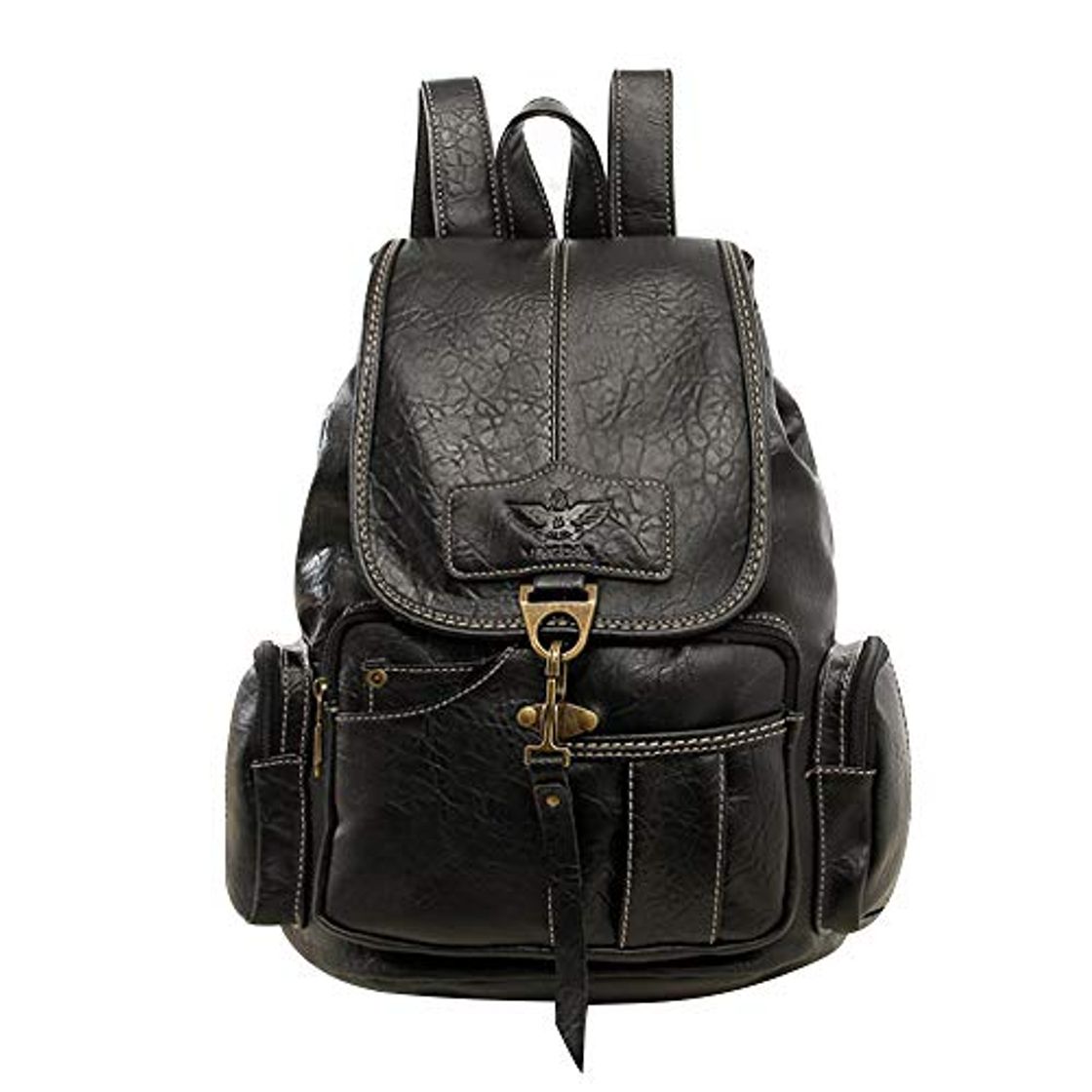 Fashion SPAHER Mujeres Mochilas de Cuero Retro Niña Bolsos Bandolera Viajar Daypack Mochila mini Impermeable Bolsa de Escuela estilo étnico vintage Negro