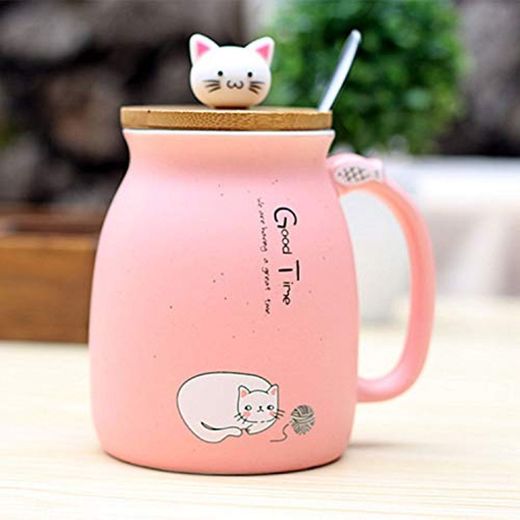 Haudang Taza de cerámica con diseño de gato Sesam