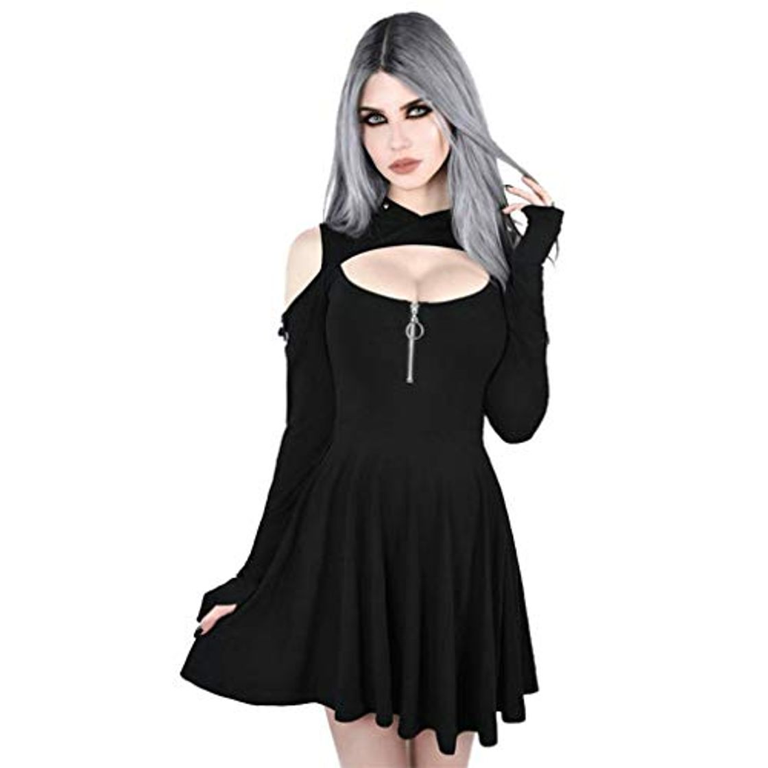 Fashion NPSJYQ Vestido con Capucha Estilo Punk Minifalda con Cremallera para Mujer Mini Vestido con Capucha GóTico Vestidos De Fiesta CláSicos Retro Personalidad Vestidos De Talla Grande