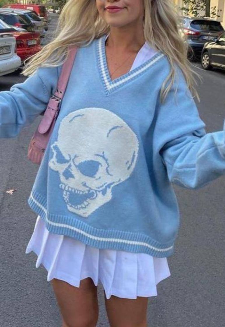 Fashion Blue wool blouse with skull 