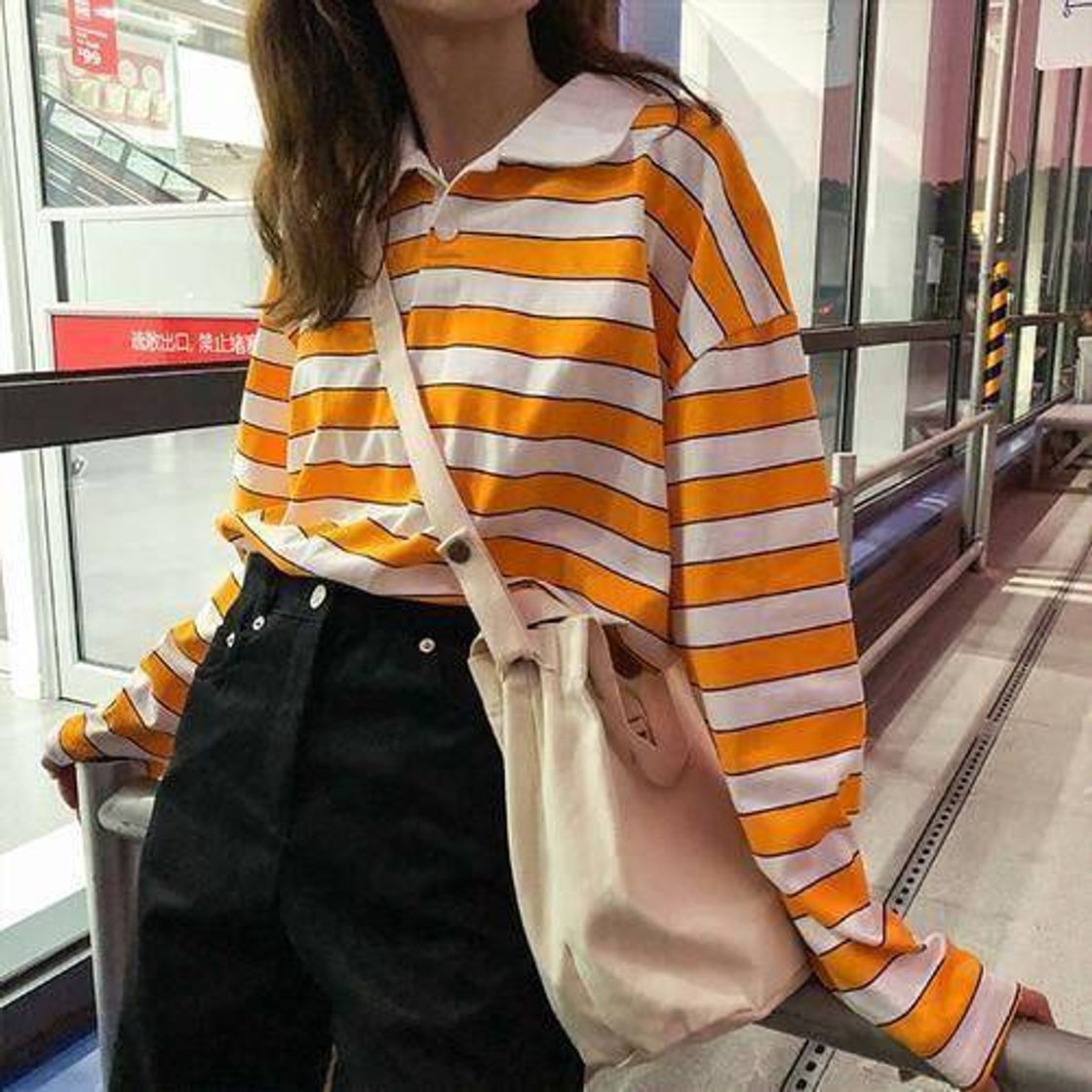 Fashion Vintage orange striped blouse 