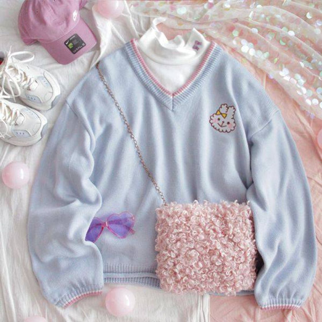 Fashion Pastel blue wool blouse 