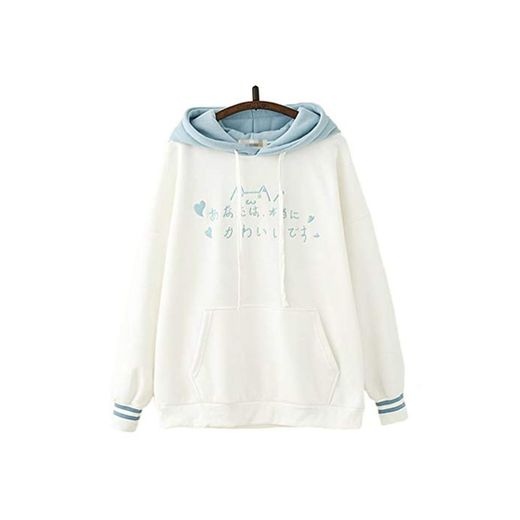 TieNew Kawaii Girls 'Blue Fluffy Japanese Word Text Embroidery Cute Cat Detail