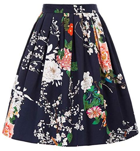 GRACE KARIN Falda Plisada Estampada de Años 50 Falda Vintage Floral para