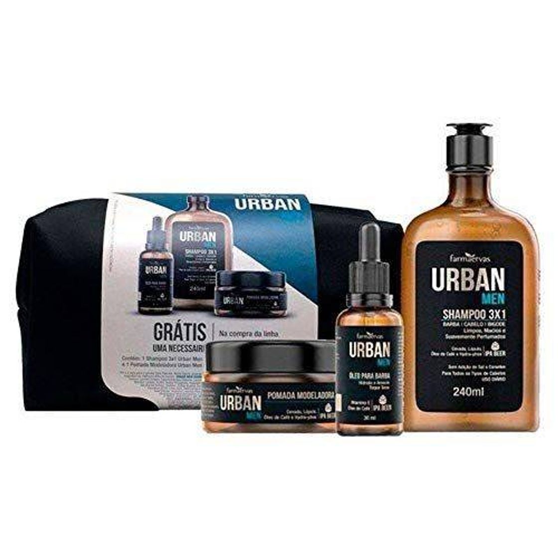 Moda Kit Urban Shampoo + Óleo + Pomada- Grátis Necessarie.