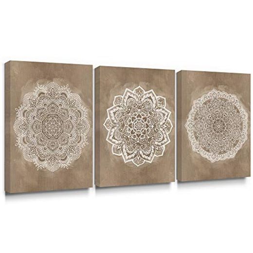 SUMGAR Mandala Wall Art Prints on Canvas Gold Boho Decorations for Bedroom