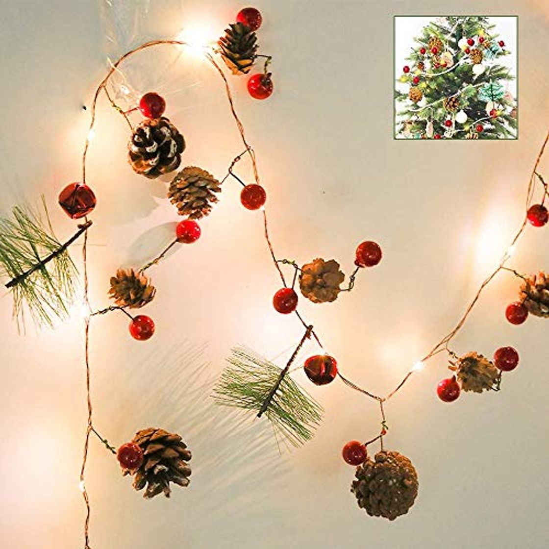 Social Xnuoyo Christmas LED Light String Pine Cone Berry Garland Decoración 2m Long Light String con 20 cuentas de lámpara Árbol de Navidad Fiesta