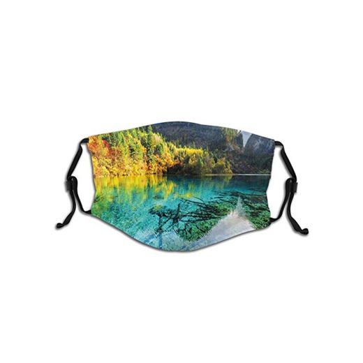 Fashion 3D Face Protect Printed，Idyllic Mountain Creek Crystal Water Forest Pastoral Rural