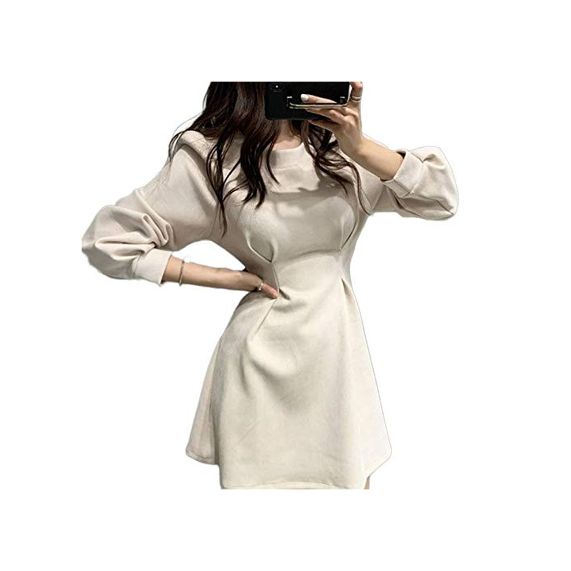 Social DRESSES Coreano Chic Otoño Invierno Vintage Delgado Una Línea De Alta Cintura Larga Abullonada Vestido Mini Suelto Casual Vestido De Mulher