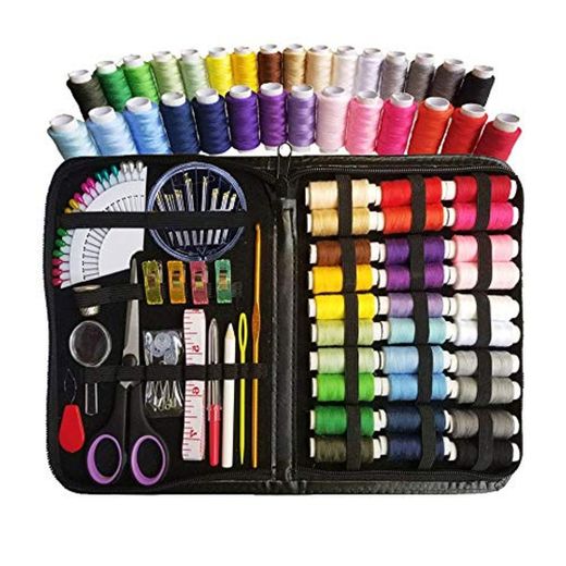 XQK Kit de Costura de carretes de Hilo de 30 Colores 100 Piezas Accesorios de Suministros de Costura DIY para Principiantes con Cinta métrica Dedal Lupa Lupa antiarañazos Bolsa de PU