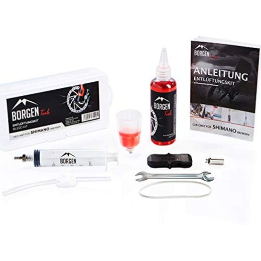 Borgen Kit de sangrado Shimano para frenos de disco hidráulicos I Kit de servicio de frenos de bicicleta I Juego de sangrado con instrucciones paso a paso para el sangrado perfecto