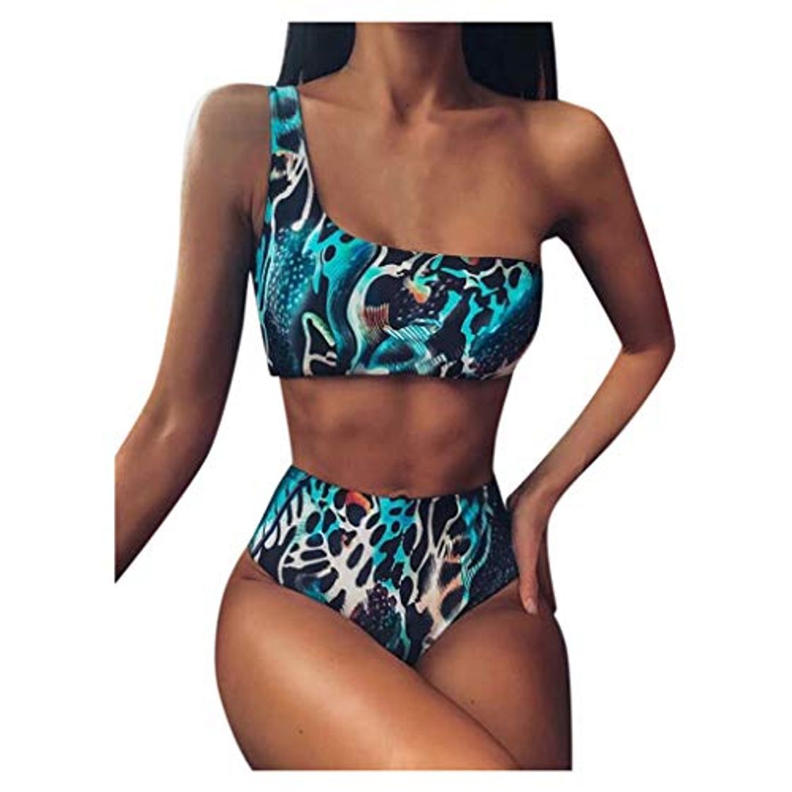 Place Bikini Mujer Sexy Push Up LMMVP Bañadores Estampado de Leopardo Un Hombro