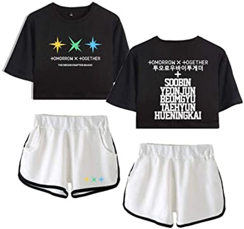 Fashion TXT Conjuntos Deportivos para Mujer Chándales Deportiva Camiseta y Pantalones Crop Top