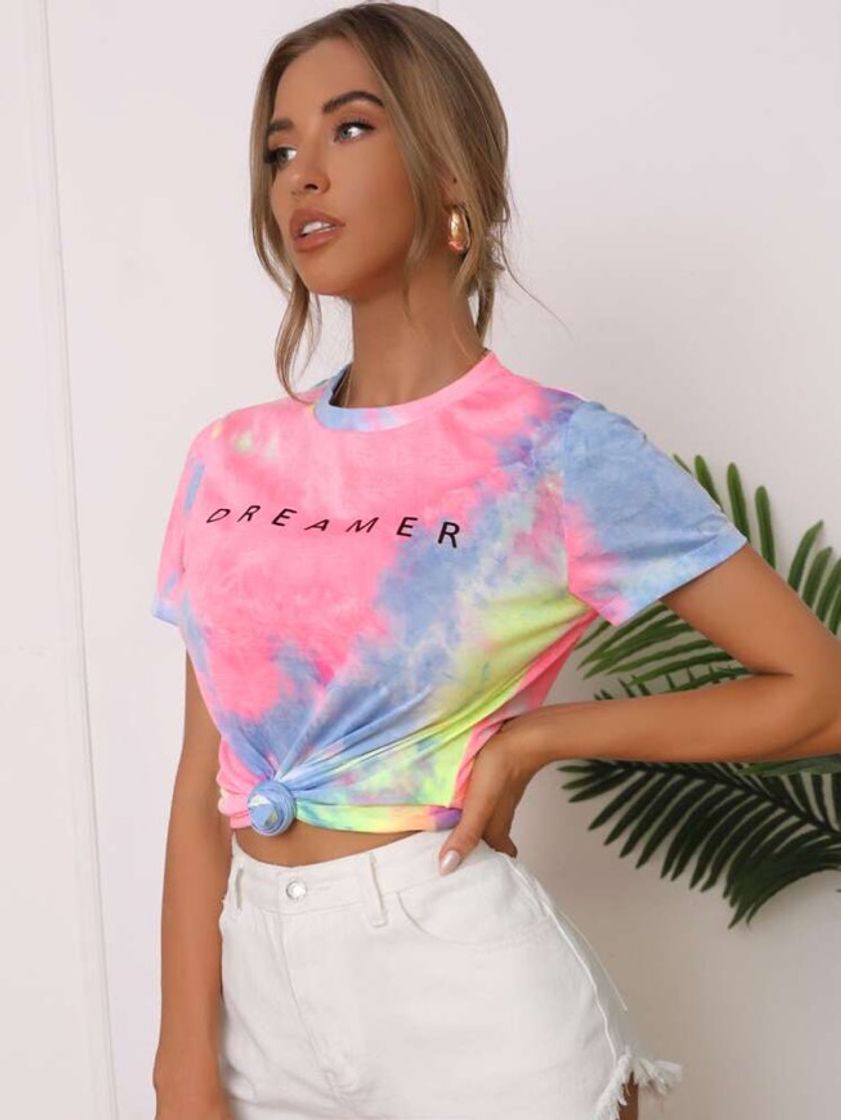 Fashion SHEIN Multicolorido Tie Dye Ocasional Camiseta ✨