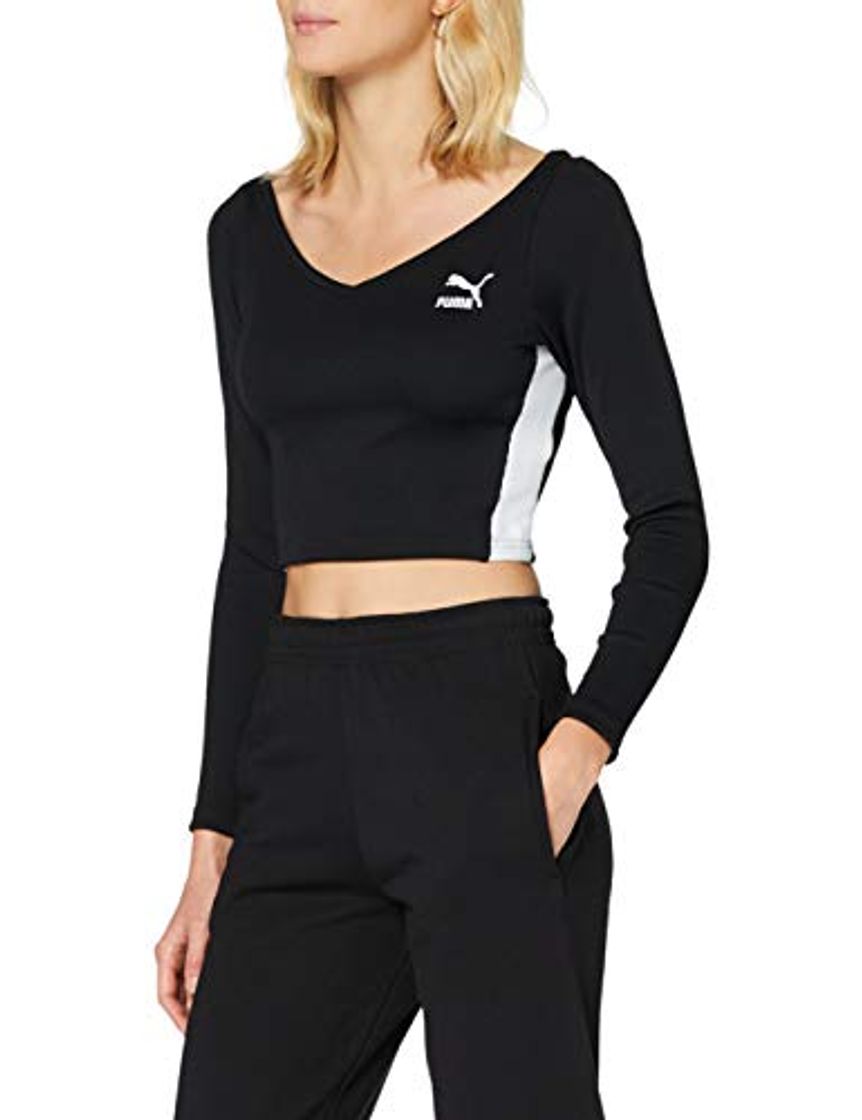 Fashion PUMA Classics Ribbed Longsleeve Cropped Top Camiseta