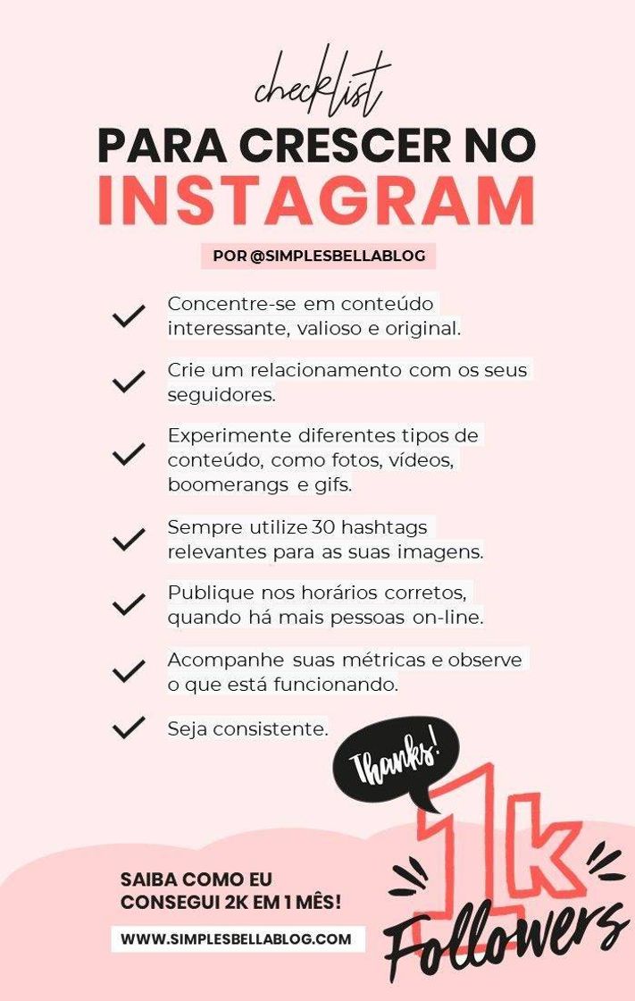 Fashion Checklist de crescimento no Instagram