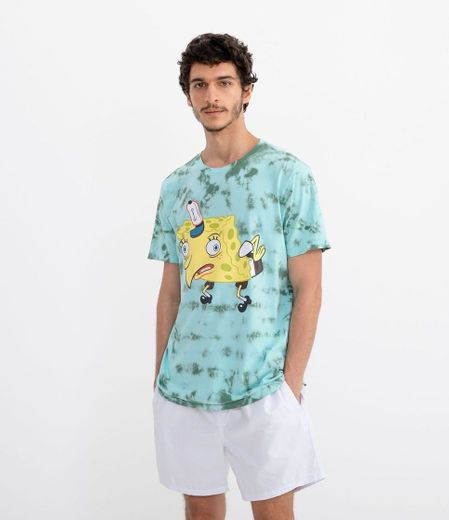 Camiseta Estampa Bob Esponja Tie Dye Verde