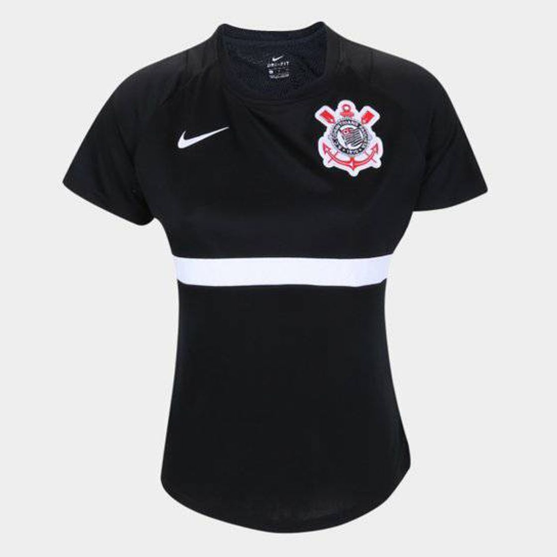 Fashion Camisa Corinthians Treino 20/21 Nike Feminina-Preto e BRANCO