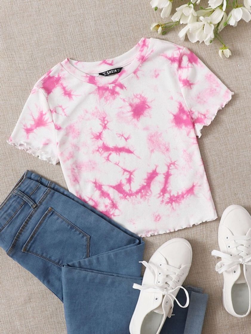 Moda Lettuce Trim Tie Dye Tee | SHEIN