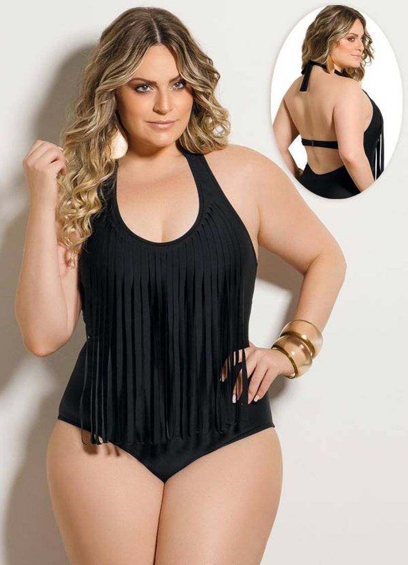 Moda Maiô Franjas Preto Plus Size - Quintess