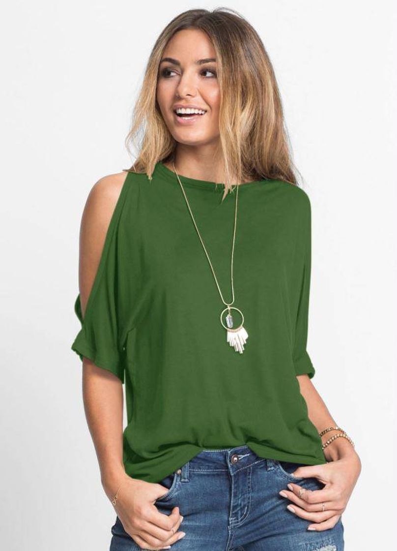 Moda Blusa com Ombros Vazados Verde - bonprix