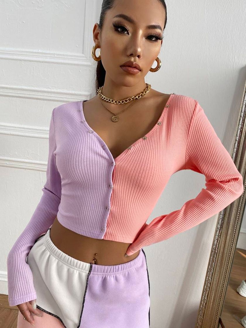 Social Two Tone Rib-knit Crop Tee