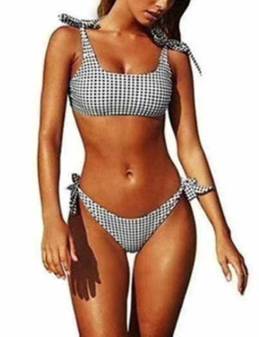 Fashion Yuson Girl Conjuntos De Bikini De Talle Alto a Tartán Sexy Retro